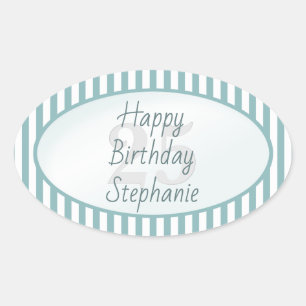 Subtle Age Aqua/White Simple Stripes Pattern Oval Sticker