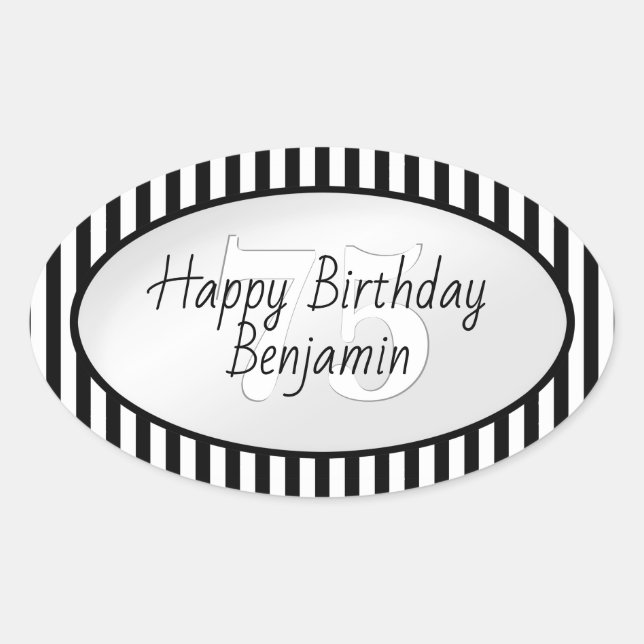 Subtle Age Black/White Simple Stripes Pattern Oval Sticker (Front)