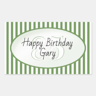 Subtle Age Green and White Stripe Happy Birthday Rectangular Sticker