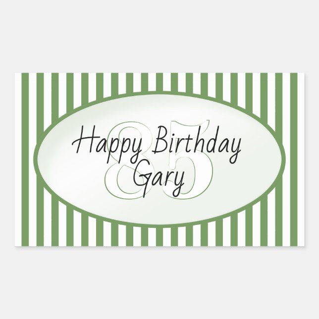Subtle Age Green and White Stripe Happy Birthday Rectangular Sticker (Front)