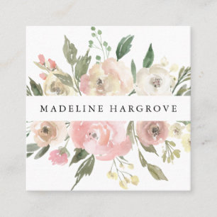 Subtle Blooms Watercolor Floral Square Business Card