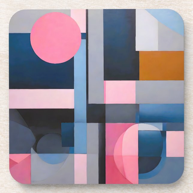 Subtle Blues & Pinks in Geometric Abstraction Coaster (Front)