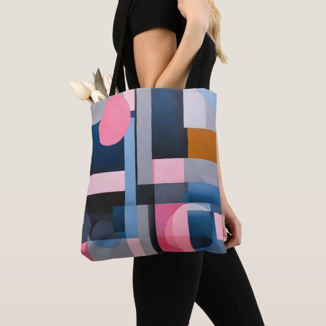 Subtle Blues & Pinks in Geometric Abstraction Tote Bag (Close Up)