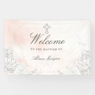 Subtle Blush Floral Baptism Welcome Banner