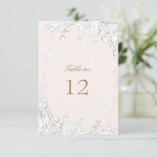 Subtle Blush Floral Wedding Table Number