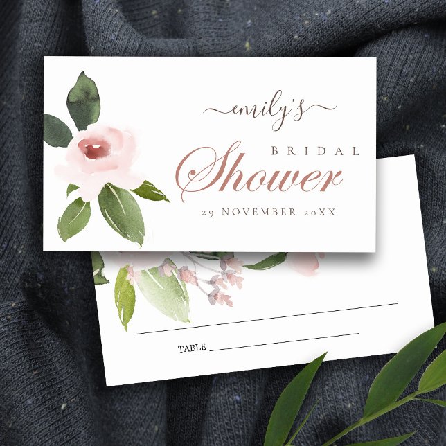 SUBTLE BLUSH PINK ROSE BRIDAL SHOWER PLACE CARD (Creator Uploaded)