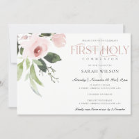 SUBTLE  BLUSH PINK ROSE FLORA FIRST HOLY COMMUNION