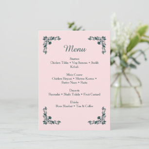 Subtle Blush & Slate Grey Floral Dinner Menu