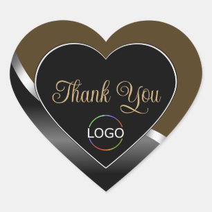 Subtle Brown Black Wavy Silver Logo Cute Thank You Heart Sticker