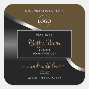 Subtle Brown Black Wavy Silver Logo Product Labels