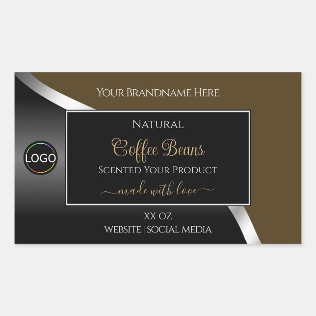 Subtle Brown Black Wavy Silver Logo Product Labels (Front)
