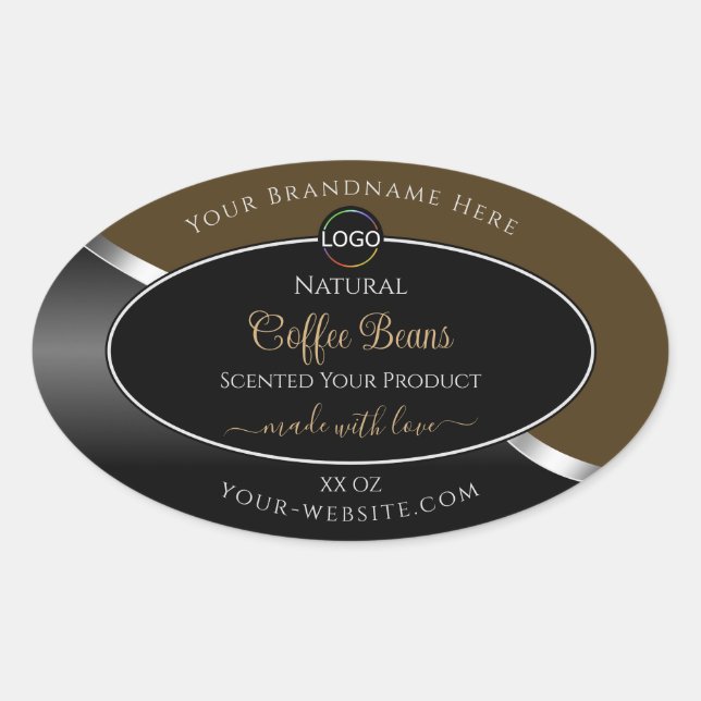Subtle Brown Black Wavy Silver Logo Product Labels (Front)