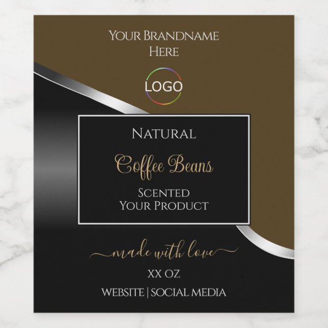 Subtle Brown Black Wavy Silver Logo Product Labels (Single Label)