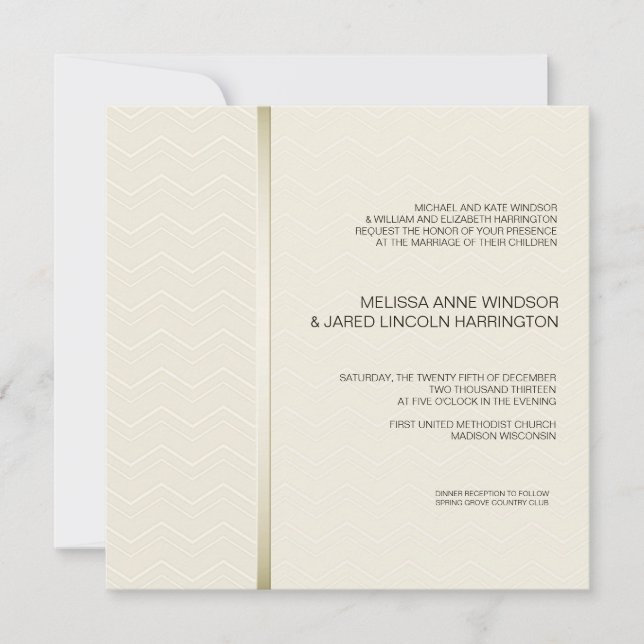 Subtle Chevron Ecru on Ivory Modern Affordable Invitation (Front)