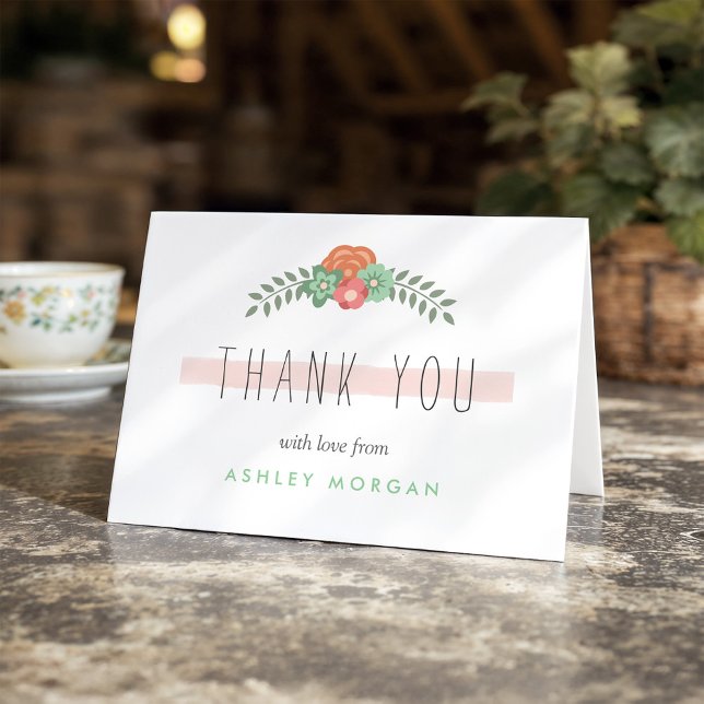 Subtle Chic Blush Pink Mint Green Floral Thank You (Creator Uploaded)