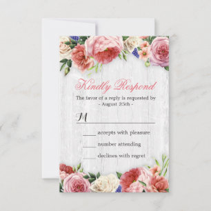 Subtle Chic Rustic Roses Floral Wood RSVP Reply Card