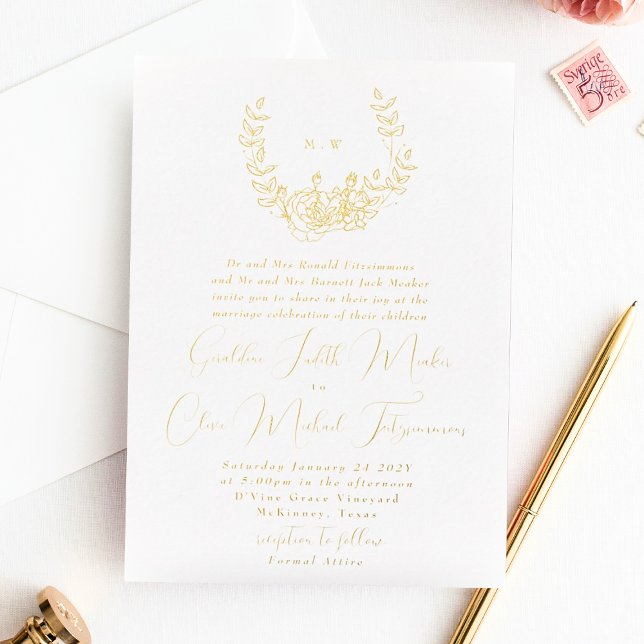 Subtle Classic Wreath Monogram Wedding Gold (Creator Uploaded)