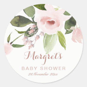 SUBTLE COLOR WASH BLUSH PINK FLORAL BABY SHOWER CLASSIC ROUND STICKER