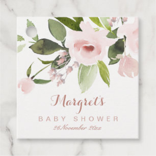 SUBTLE COLOR WASH BLUSH PINK FLORAL BABY SHOWER FAVOUR TAGS