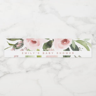 SUBTLE COLOR WASH BLUSH PINK FLORAL BABY SHOWER WATER BOTTLE LABEL