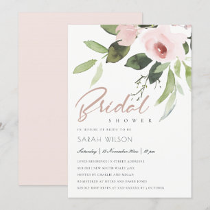 SUBTLE COLOR WASH BLUSH PINK FLORAL BRIDAL SHOWER INVITATION