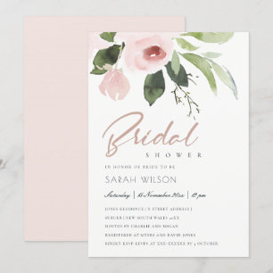SUBTLE COLOR WASH BLUSH PINK FLORAL BRIDAL SHOWER INVITATION