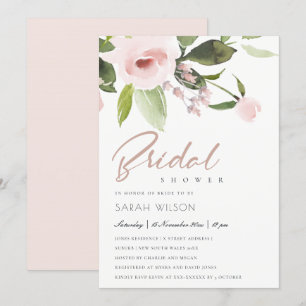 SUBTLE COLOR WASH BLUSH PINK FLORAL BRIDAL SHOWER INVITATION