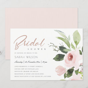 SUBTLE COLOR WASH BLUSH PINK FLORAL BRIDAL SHOWER INVITATION