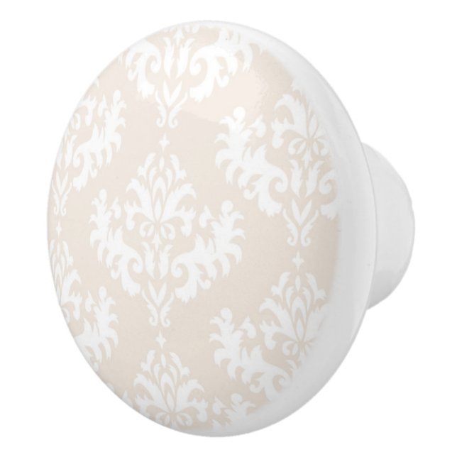 Subtle Cream Damask pattern Ceramic Knob (Right)