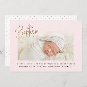 Subtle Cross Dusty Pink Script  Baptism Photo Girl Invitation