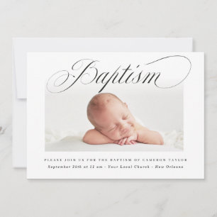 Subtle Cross Script Typo Christening Baptism Photo Invitation