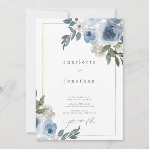 Subtle Dusty Blue & Cream Floral Wedding Invitatio Invitation