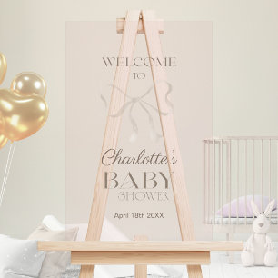 Subtle Dusty Rose Elegant Bow Baby Shower Welcome Acrylic Sign