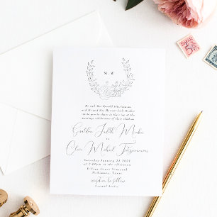 Subtle Elegance   Classic Wreath Monogram Wedding Invitation