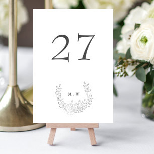 Subtle Elegance Classic Wreath Monogram Wedding Table Number
