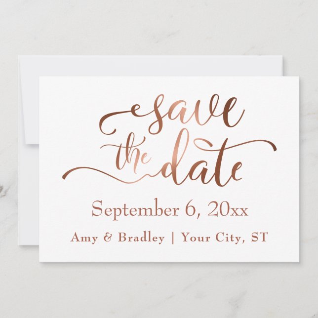 Subtle Elegant Copper Script Wedding Save the Date (Front)