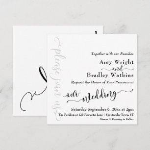 Subtle Elegant Typography Black on White Wedding 3 Invitation