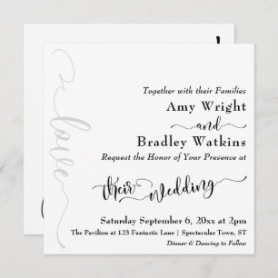 Subtle, Elegant Typography Black on White Wedding Invitation