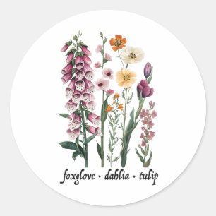 Subtle Floral Anti Trump Vintage Foxglove Dahlia T Classic Round Sticker