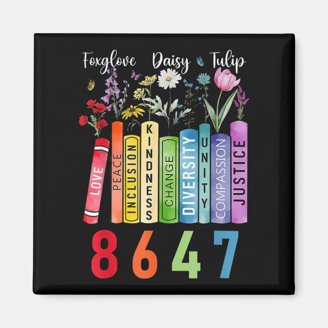 Subtle Floral Foxglove Daisy Tulip Book Lover  Magnet (Front)