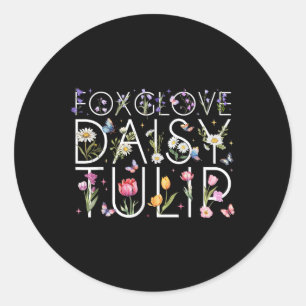 Subtle Floral Foxglove Daisy Tulip Flowers _1 Classic Round Sticker