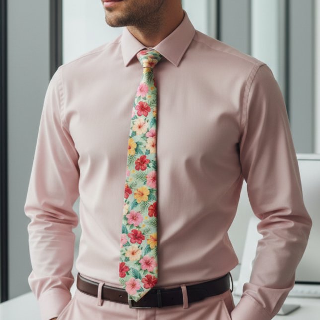 Subtle Floral Hibiscus Hawaiian Tie (Creator Uploaded)