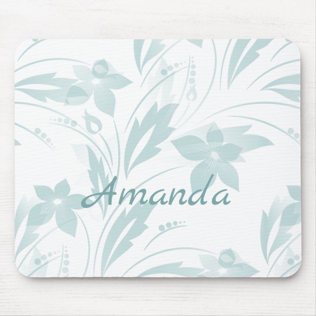 Subtle Floral in Blues Mouse Mat (Front)