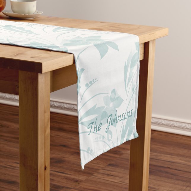 Subtle Floral in Blues Short Table Runner (In Situ)
