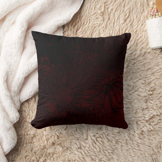 Subtle Floral on Deep Dark Burgundy Urban Grunge Cushion (Blanket)