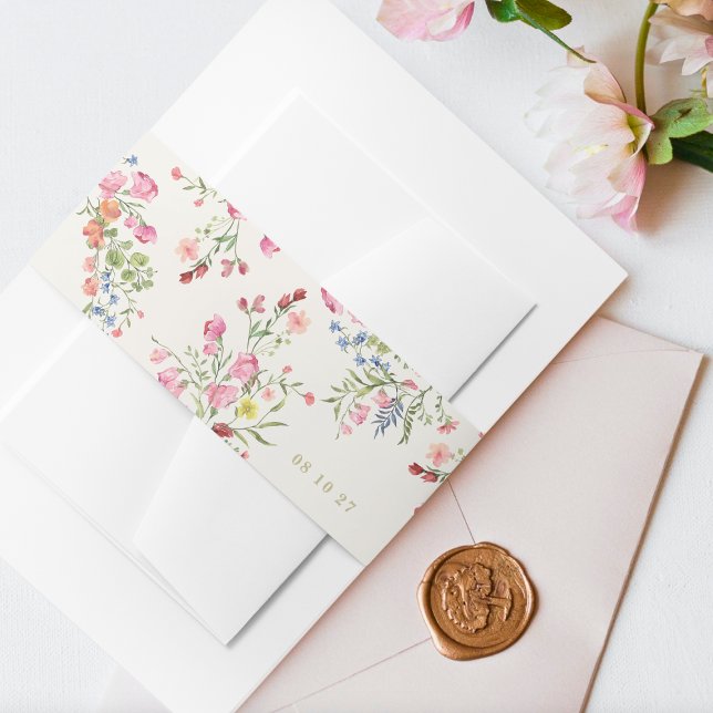 subtle floral spring wedding invitation belly band (Creator Uploaded)