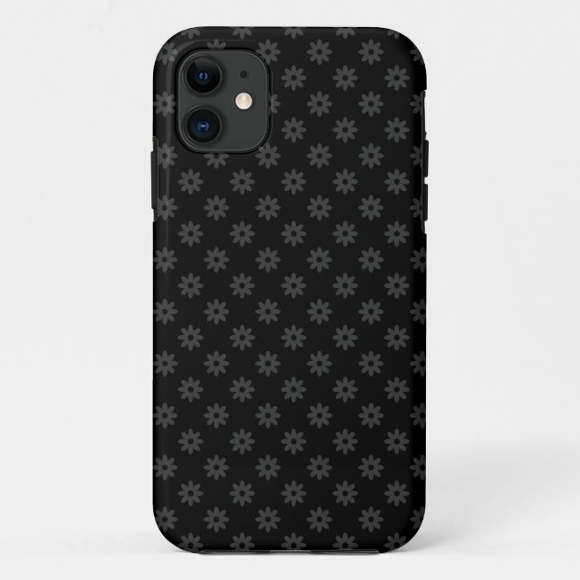 Subtle Flower - Dark Grey on Black iPhone Case (Back)