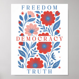Subtle Freedom Democracy Truth Boho Floral 4th Of Poster