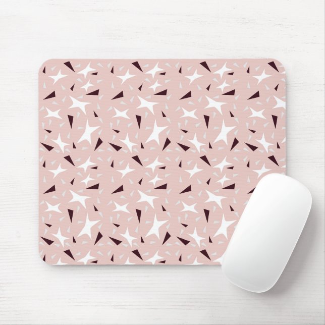 Subtle Geo Stars & Triangles – Pink Mouse Mat (With Mouse)