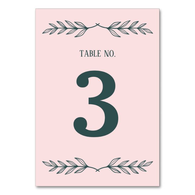 Subtle Grace Blush & Slate Grey Floral Wedding Table Number (Front)